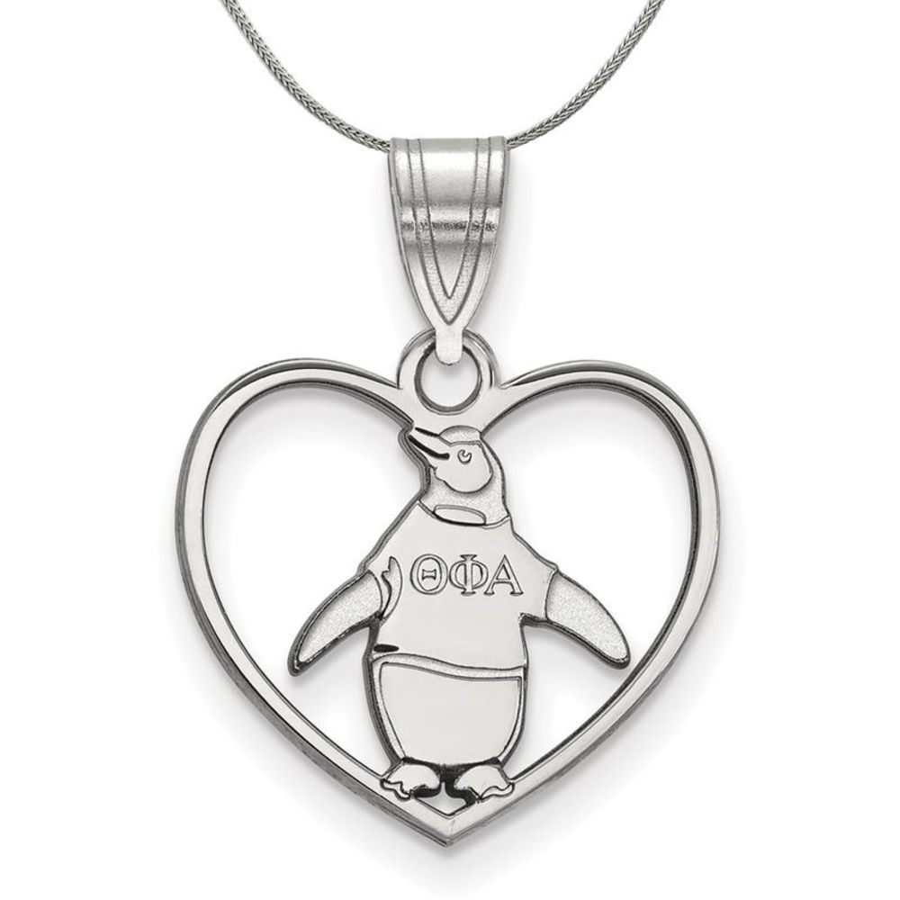 Sterling Silver Theta Phi Alpha Heart Pendant Necklace - 20 Inch